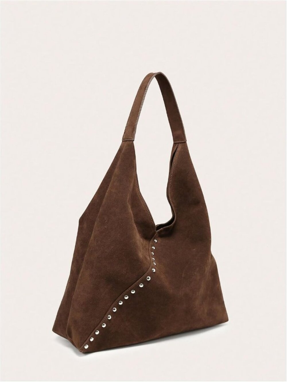 Women's Vintage Faux Suede Shoulder Bags Studded Large Capacity Commuter Tote Ba - Picture 3 of 5